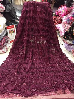 

Wine Red Organza French Nigerian Laces Fabrics High Quality Tulle African Laces Fabric Wedding African French 3D Applique Lace