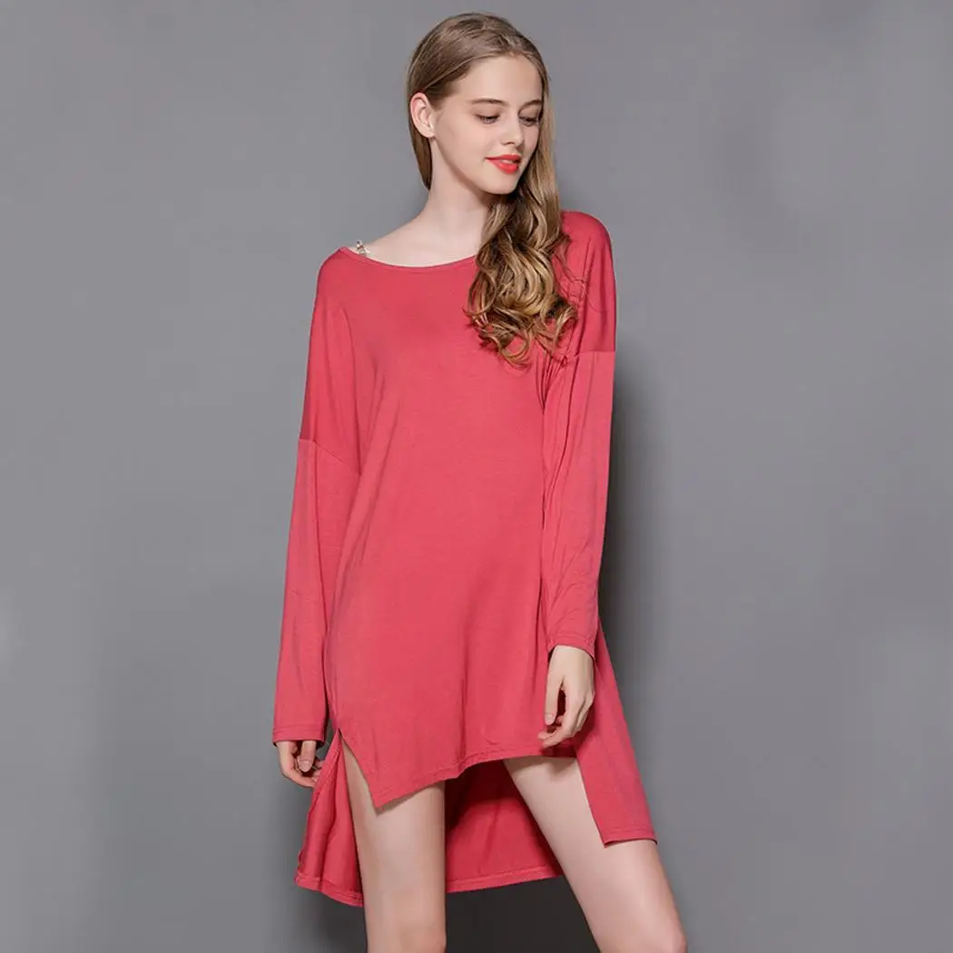 Women Soft Long Sleeve Loose Nightdress Solid Sleepwear Autumn/Winter Sleepwear, Home Nightgowns Above Knee