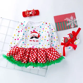 

Christmas Baby Girl Clothing for Kids Long Sleeve Toddler Dot/ Snowflake Conjoined skirt Tutu Dress Costumes 2019 Popular