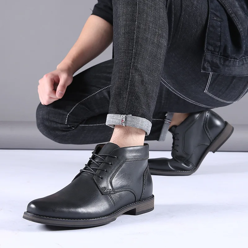 

Ark Bird Men's Martin Boots MEN'S SHOES Winter plus Velvet Large Size High Shoes Men Genuine Leather Boots
