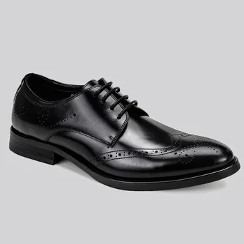 

Italian Retro Brogues Men Dress Shoes Genuine Leather High Quality Cow Leather Black Wine Red Formal Shoes Oxford