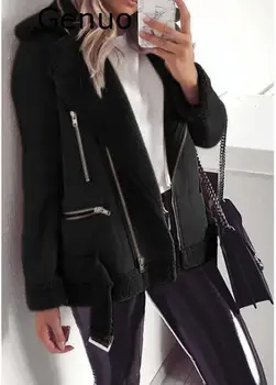 

Genuo New 2020 Winter Women's Warm Teddy Bear Long-sleeved Fleece Jacket Cut Long-sleeved Punk Oversized Coat Coat With Pocket