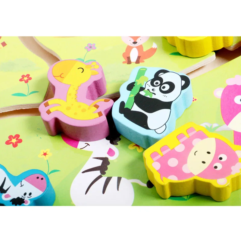 Early Childhood Education Volumetric Wooden Bead Maze Wooden Puzzle Baby Toys Mobile Pairing Digital Animal Cognition Kids Gifts