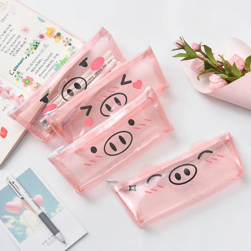 1 шт. Kawaii розовый прозрачный чехол-карандаш в виде свиньи для девочек пеналы из
