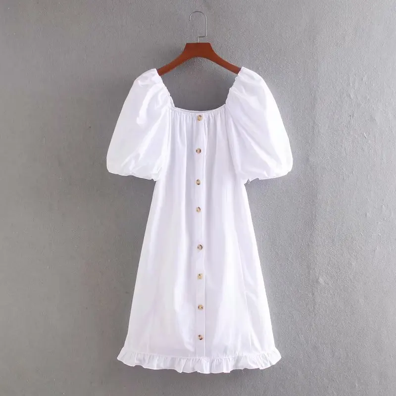 Женское платье рубашка Flabbit белое повседневное плиссированное с квадратным