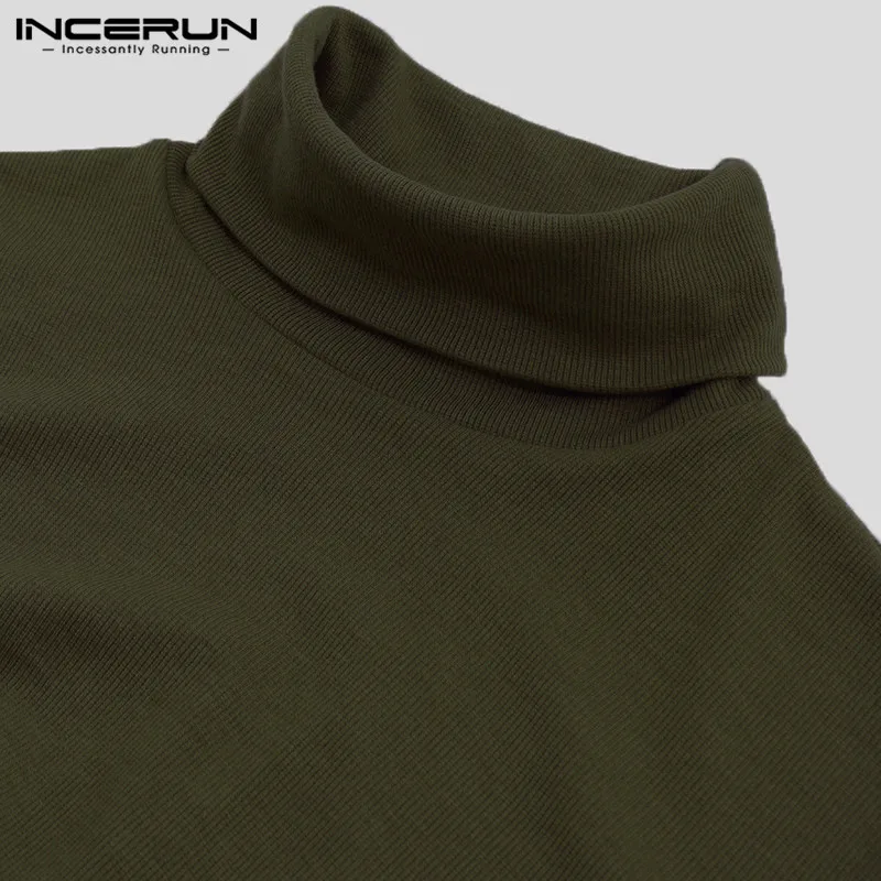 INCERUN Autumn Winter Men Solid Color Slim Long Sleeve Turtleneck Bussiness Casual Chic Warm Pullovers Knitwear Size S-5XL