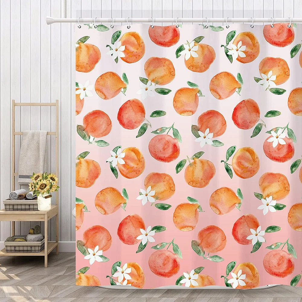 

Оранжевая занавеска для душа с изображением фруктов, модные занавески для ванной с изображением персика и Омбре, водонепроницаемые занавес...