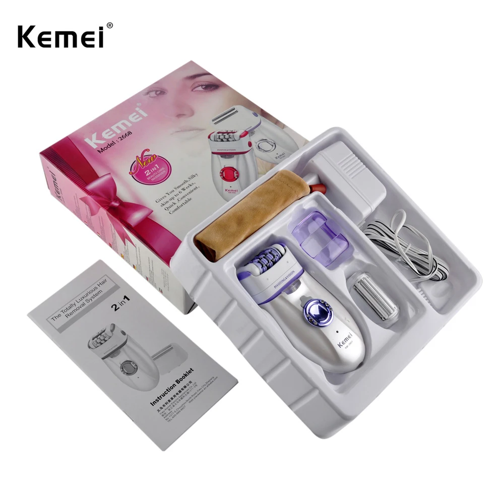 

Kemei 2 in 1 Women Shave Wool Device Knife Lady Shaver Epilator Electric Rechargeable Shaving KM-2668 Waterproof Epilator