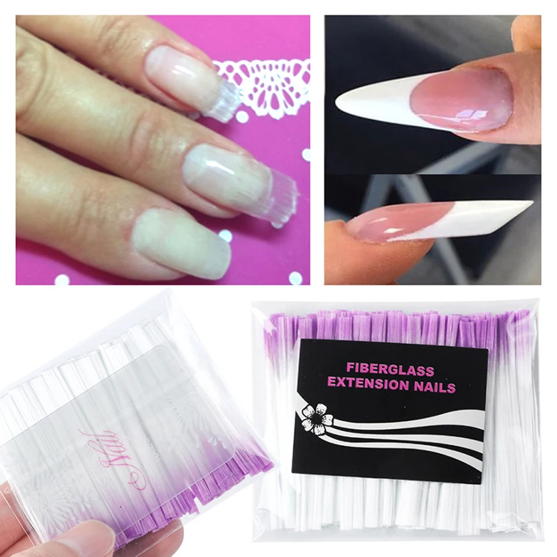 100PCS Manicure Fiberglass Nail Extension Form Nail Silk Extension Nail Art Fiberglass DIY Nails Buiding Extension Tips