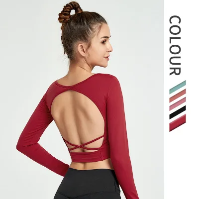 US $15.39 X-HERR Women Paded Yoga Shirt Sports Tops Gym Female Workout Tops Winter Dance Fitness Bra Top Back