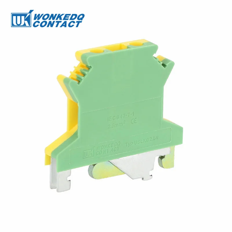 USLKG2.5 Screw Ground DIN Rail Terminal Block Earth Protective Modular UK 2.5mm Wire Electrical Connector USLKG-2.5N 10Pcs