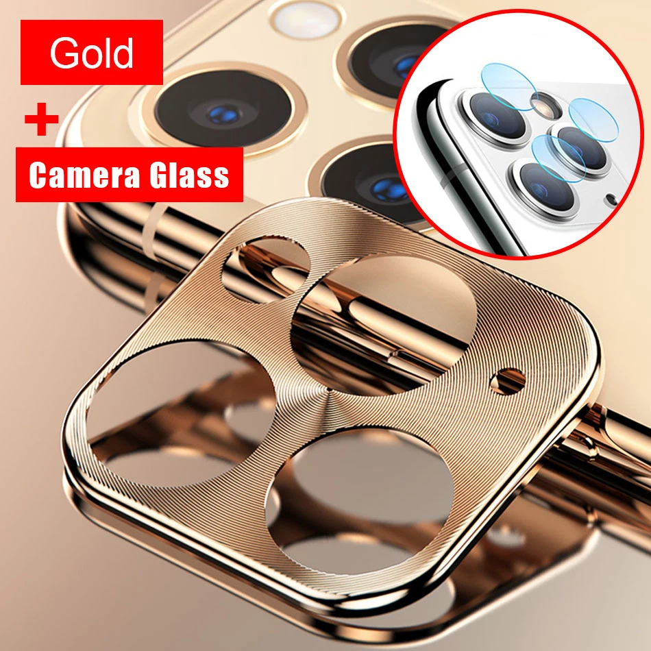Gold Полный защитный чехол для камеры для IPhone 11 Pro X XR XS Max 8 7 6s Plus Роскошный металлический чехол Защитная пленка для объектива Стекло - Цвет: Gold