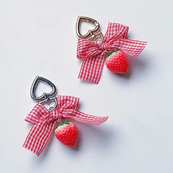 

1 Strawberry String Red Heart-Shaped Keychain Girl Simulation Fruit Cute Car Keychain Schoolbag Ornament Decoration