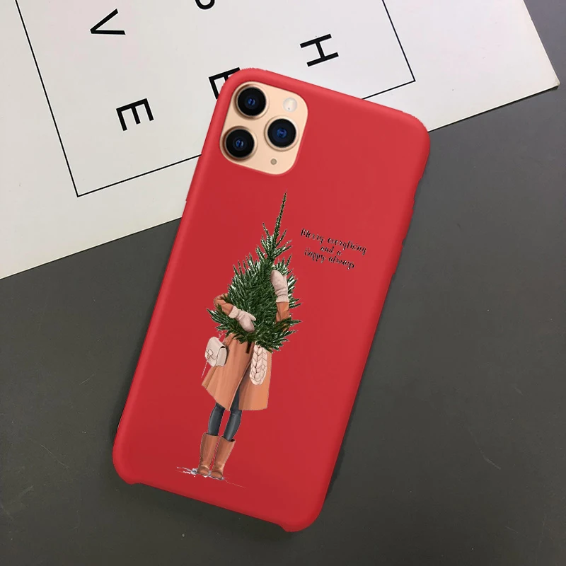 Год мода Рождество девушка силиконовый чехол для телефона Coque для iPhone Xs 11 Pro Max 6S 7 8 Plus XR 5 SE красный ТПУ чехол - Цвет: TPU