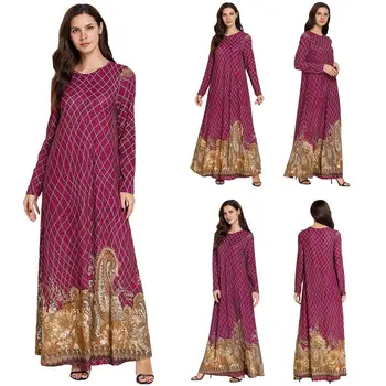 

Abaya Kaftan Jilbab Ramadan Dress Women Long Sleeve Printed Flower Muslim Loose Robe Arab Islamic Clothing Vintage Gown Fashion