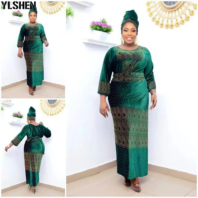 African Dresses for Women 3 Piece Set Dashiki Diamonds Tops Skirt African Clothes Bazin Broder Riche Fashion Robe Africaine Femme 24