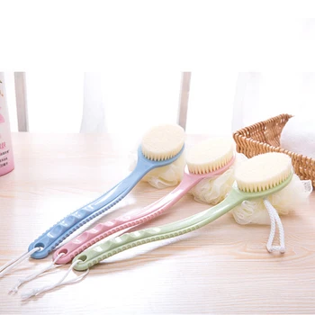 

Soft Fur Long Handled Plastic Bathroom Bath Shower Back Brush Skin Cleaning Double-sided Bath Brush With Bath Ball
