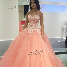 Коралловое Дешевое Бальные платья кружевное милое платье 16 размера плюс винтажное пышное платье из тюля с бусинами Vestidos de 15 Anos