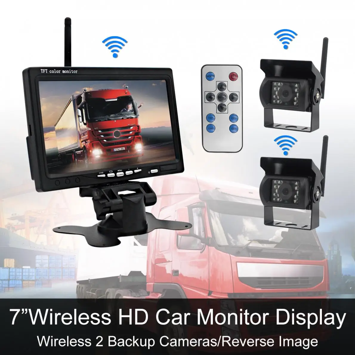 7 дюймов HD TFT lcd Автомобильный монитор+ 2 шт Водонепроницаемый ночного видения беспроводная резервная камера для автомобиля автобус система видеонаблюдения