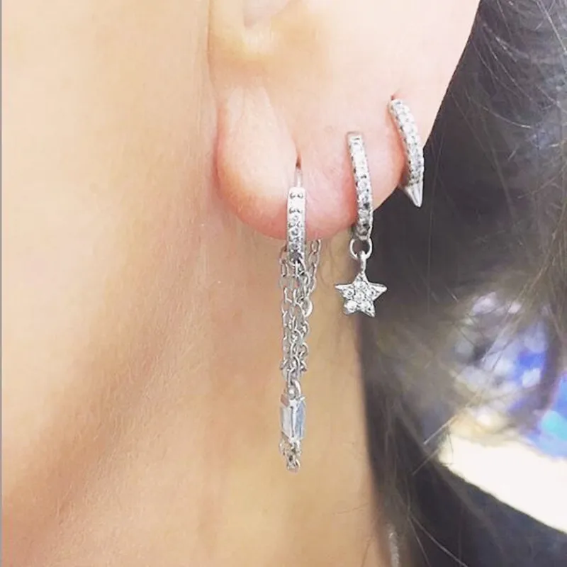 Genuine 925 Sterling Silver Delicato Stella Di Fascino Ciondola L'Orecchino Mini Sveglio Cz Stella Della Ragazza Delle Signore Minimo Delicati Gioiell