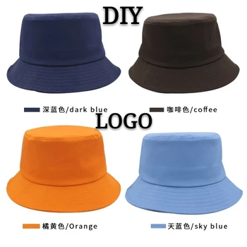 

DIY Bucket Custom Hat Logo Printing Embroidery Adult Children High-quality Leisure Travel Fishing Summer Spring Cotton Hat