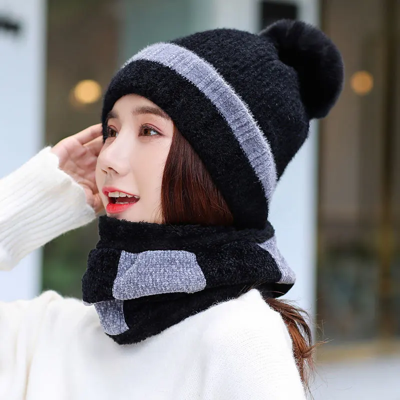 Осень зима искусственный мех кролика шапка набор Толстая теплая женская шапка шарф 2 шт наборы - Цвет: 28