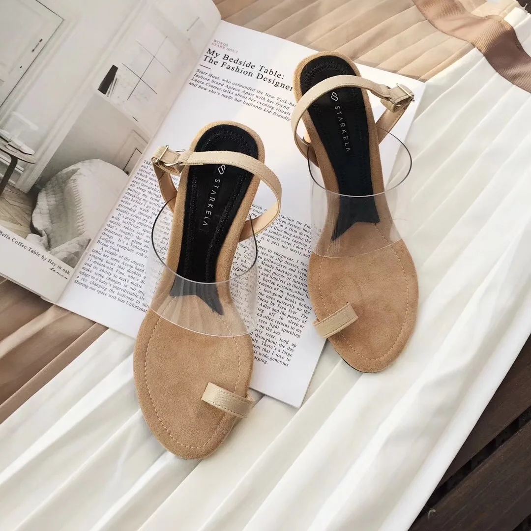 

2018 Summer New Style Fine High Heel Shoes New Style Online Celebrity Transparent Open-Toe Sandals Versatile A- line Bandage Clo