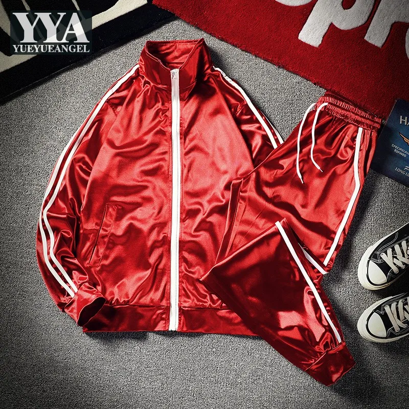 Hip Hop Mens Casual Training Tracksuit Streetwear Fashion Two Piece Set Stand Collar Zip Bomber Jacket Elastic Waist Sweatpants Hip Hop Mens Casual Training Tracksuit Streetwear Fashion Two Piece Set Stand Collar Zip Bomber Jacket Elastic Waist Sweatpants