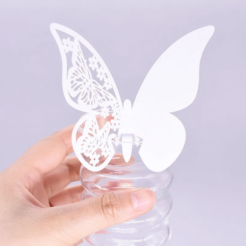 JW_ 50Pcs Hollow Butterfly Wine Glass Name Paper Card Wedding Party Decoration 