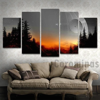 

Modular Canvas Pictures Wall Art UnFramed 5 Pieces Tree Death Star Painting Living Room Prints Movie Poster Home Decor