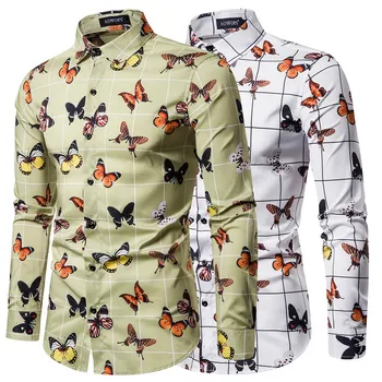 

2020 Men Shirt Long Sleeve Fashion Mens Ethnic Style Vintage Printing Slim Long Sleeve Dress Shirt Blouse Tops топы мужская
