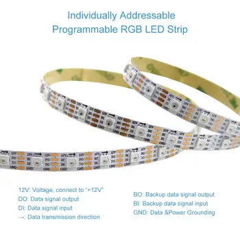 

12V WS2813 WS2812B LED Strip Light WS2815 Individually Addressable RGB LED Pixel Strip 16.4ft 300 LEDs Programmable jk782