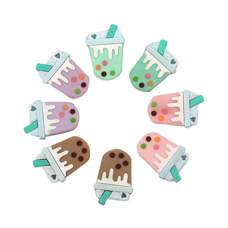 New 4Pcs/Set Silicone Teether Bubble Tea Beads DIY Baby Cute Teething Oral Care Pendant Shower Teether Sensory Jewelry Toy Gift