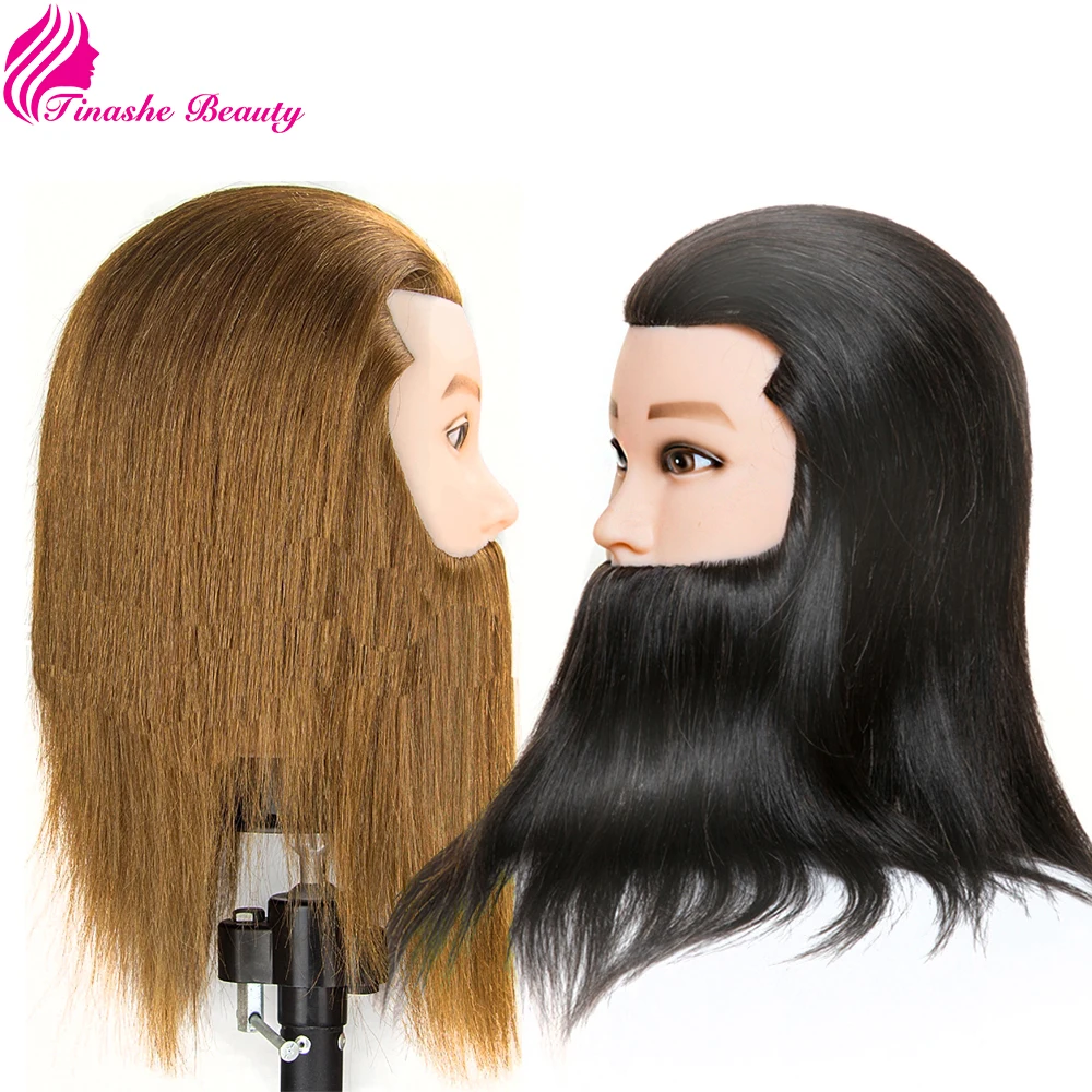 

Tinashe Beauty Mannequin Head 100% Real Hair Male Training Head With Beard Head for Hairstyles Dolls For Salon Hairdressers