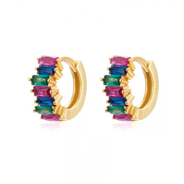 925 Sterling Silver Colored Crystal Hoop Earrings Collection Rainbow Zircon Mosaic Charm Circle Huggie Earrings Jewelry