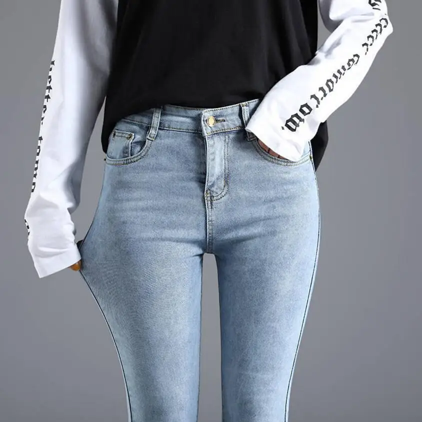 Vintage Blue Jeans Trousers Women Slim 