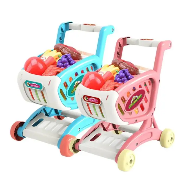  US $12.51  Simulation Kid Shopping Cart Pretend Play Toys Educational Supermarket Vegetable Fruit Play Trolley