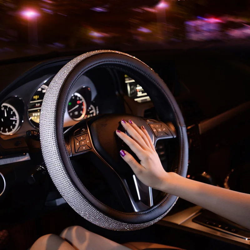 Luxury Crystal Diamond Car Steering Wheel Cover Bling Bling Rhinestone