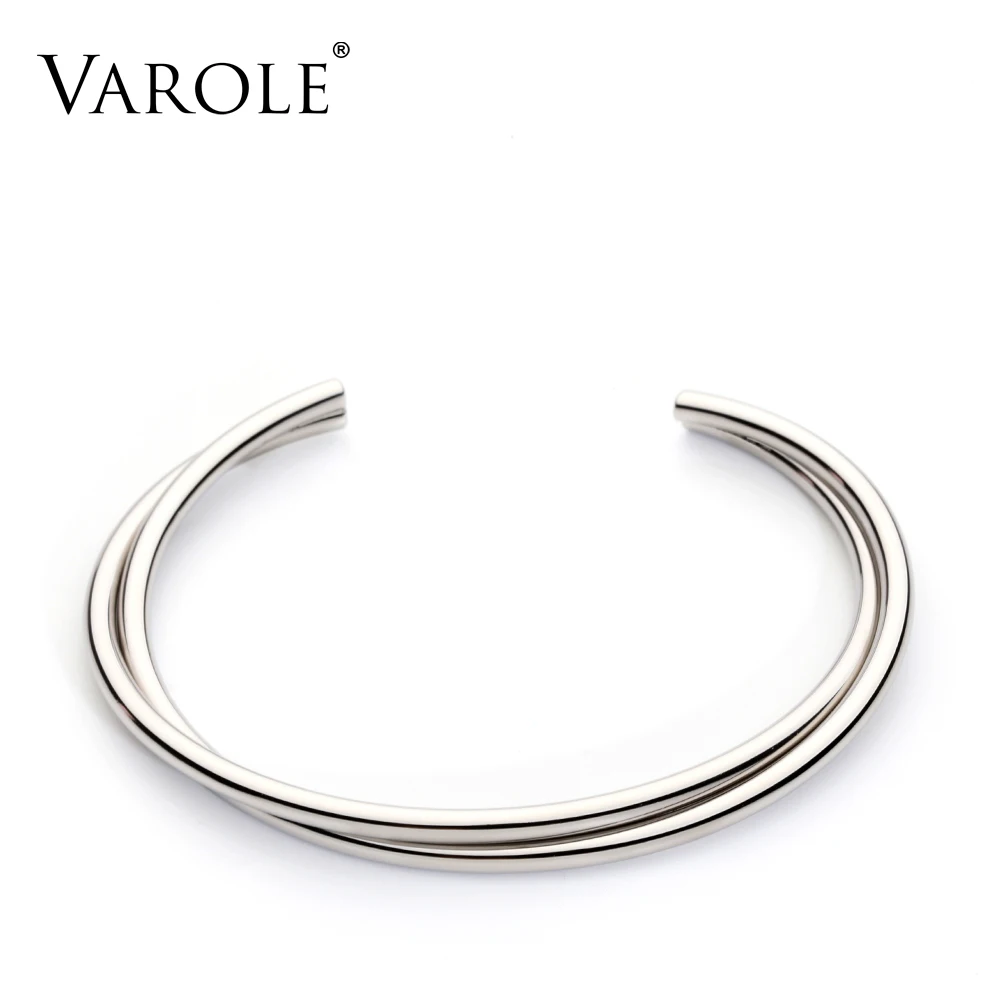 VAROLE Simple Twisted line Cuff Bracelet Stainless steel Bangle Gold Color Bracelets Bangles For Women Fashion Jewelry Pulseiras 6
