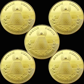 

5pcs/lot Freemason coin Masonic with all-seeing eye US Dollar Gold Plated coins with Pyramid Masonic gold coin collection