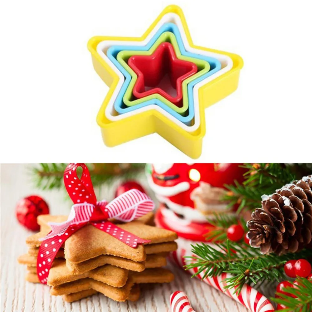 Various Shapes Mould Fondant Cake Biscuit Baking Cookie Plunger Cutter Decor Stars Christmas Tree Mould Food Grade ABS