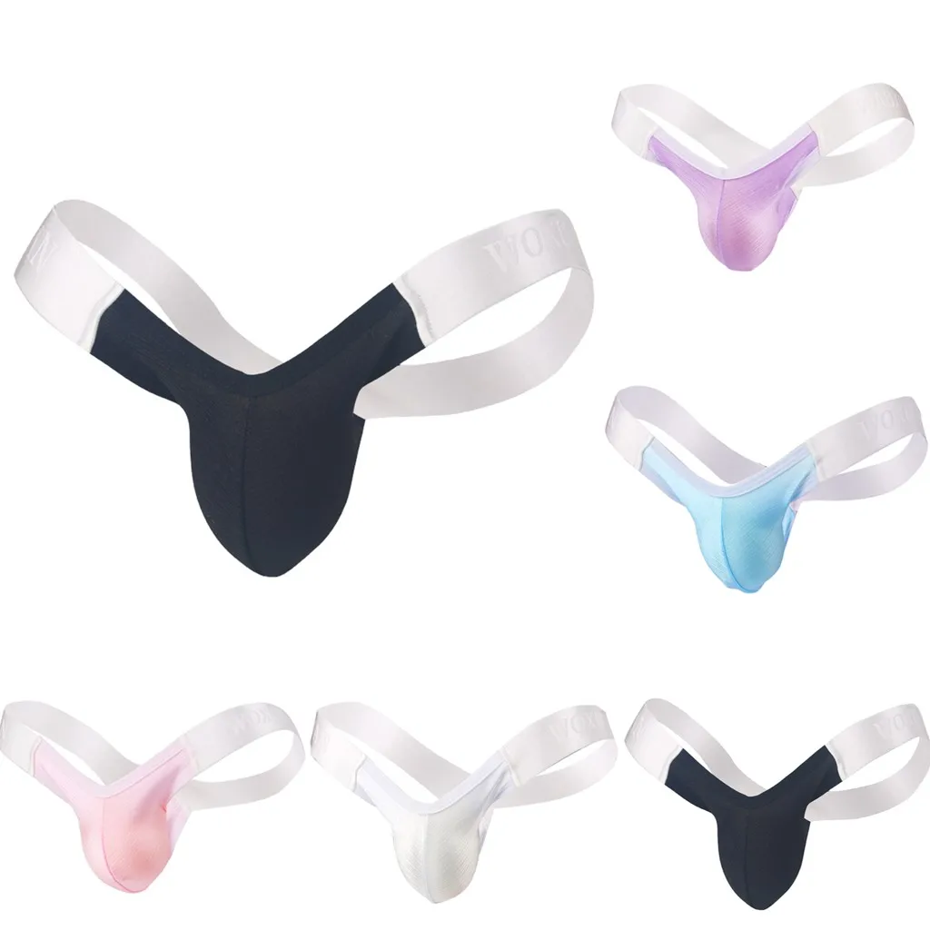 Silky Brushed Thongs Men Low Waist Seamless Colorblock Patchwork Panties Sexy Underwear Mens Sports Underpants Tanga Hombre |