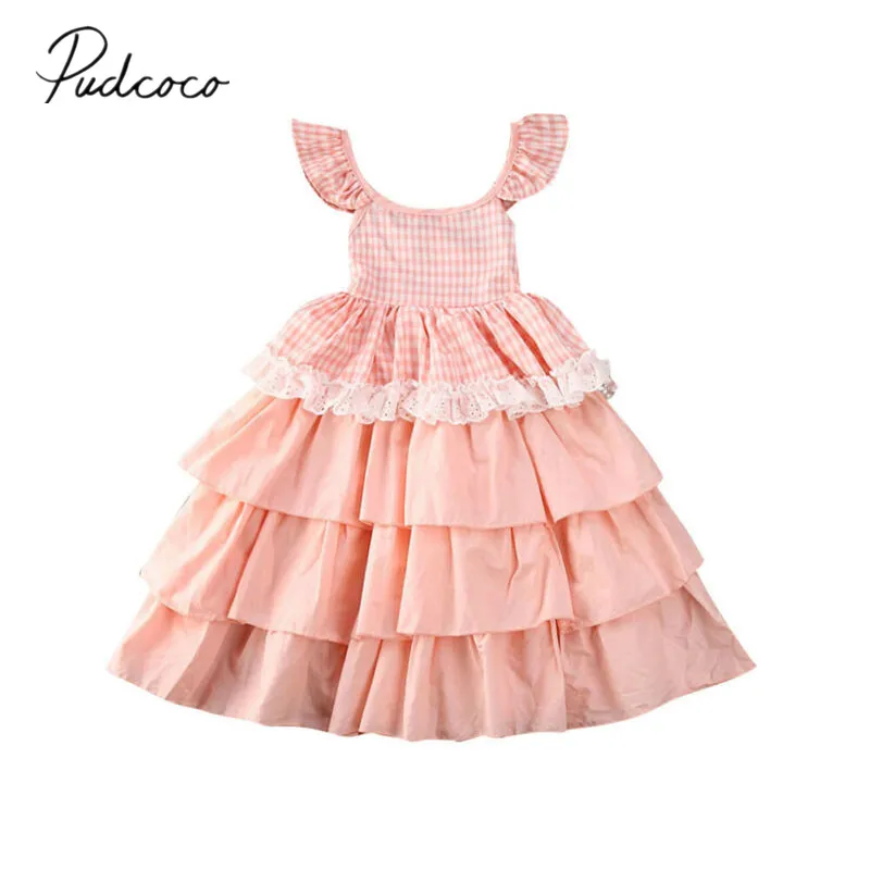 2020 Baby Summer Clothing Kids Girls Dress Sleeveless Lace Princess Party Pageant Dresses Layered Sundress 6M-5T | Детская одежда и
