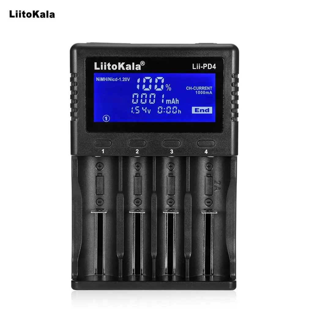 

Liitokala Lii-PD4 18650 LCD Display Charger 26650 21700 14500 10440 4 Slots NiMH li-ion Smart Universal Battery Charger