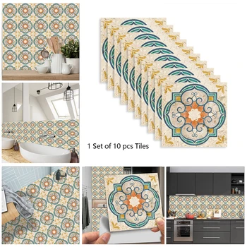 

10pcs/set Beige Color Frosted Tiles Floor Wall Stickers Kitchen Wardrobe Home Renovation Wallpaper Non-slip PVC Art Wall Decor