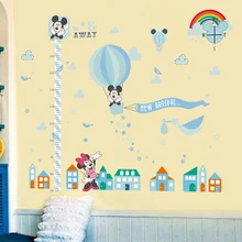 Disney Mickey Minnie Mouse Growth Chart Wall Stickers For Kids Rooms Bedroom Home Decor Cartoon Wall PVC Mural Art DIY Decals