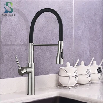 

Brushed Nickel Kitchen Sink Faucet Black Leather Tube Faucet Pull-down Kitchen Faucet Hot and Cold Water Kitchen Sink Faucet