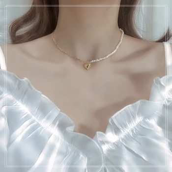 

S925 Silver Pearl love Necklace Versatile temperament Simplicity trend Free freight double-deck Japanese and Korean style