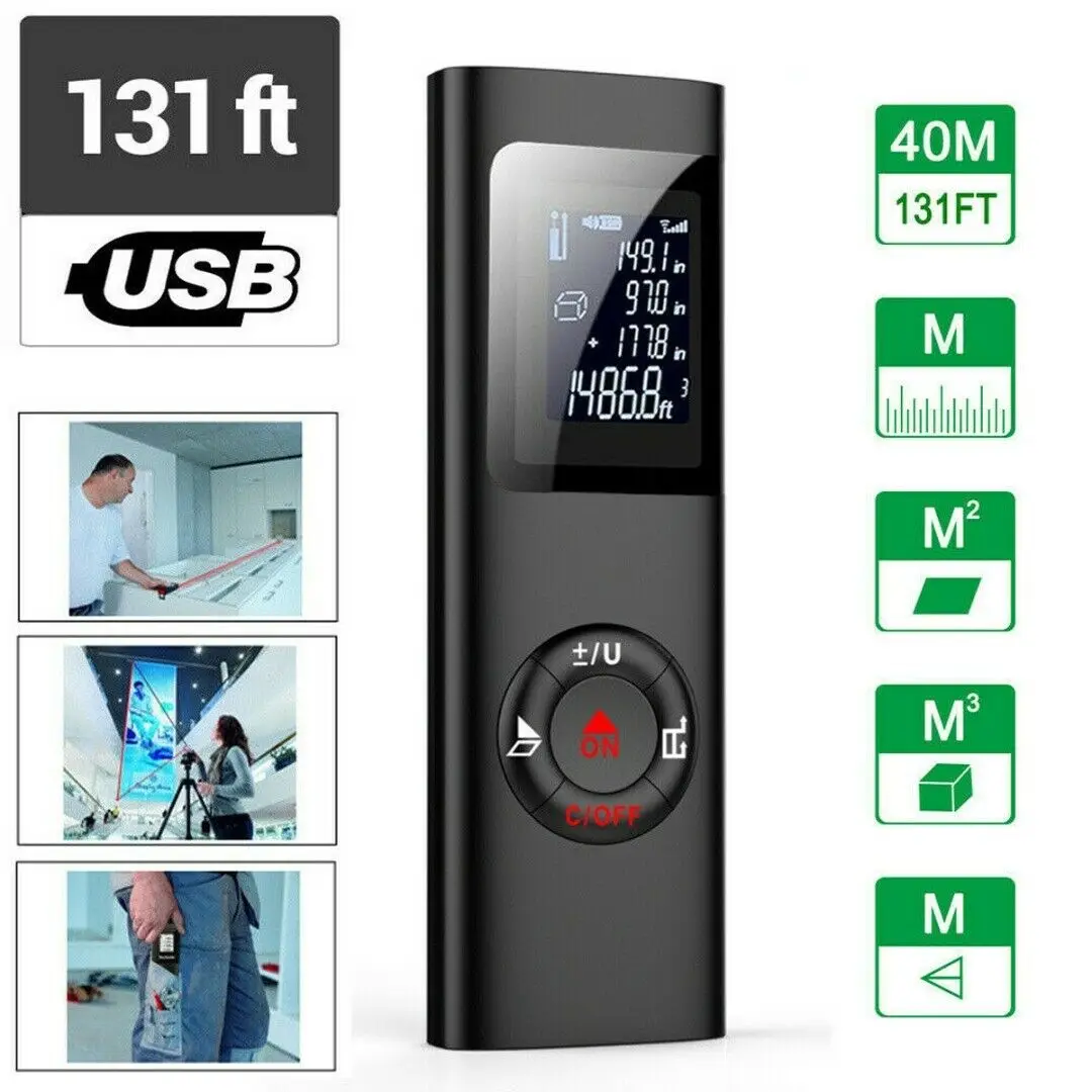 40/80m Digital Laser Rangefinder Portable Laser Distance Meter USB Charging Rangefinder Mini Handheld Distance Measuring Meter
