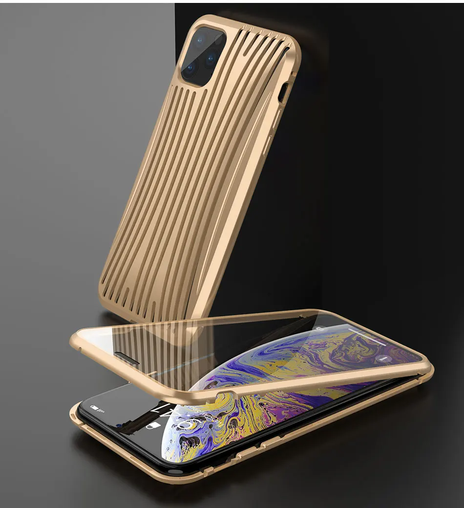 Магнитный металлический чехол FLOVEME для iphone 11 360, полная защита для iphone 11 pro max, чехол для телефона из закаленного стекла, Магнитная задняя крышка